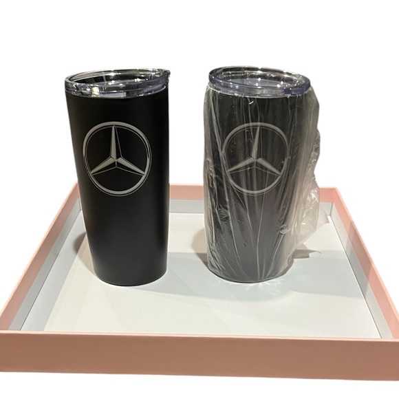 Mercedes Benz Insulated Travel Coffee Cups Set two! Black w Silver Mercedes Logo - Picture 3 of 9